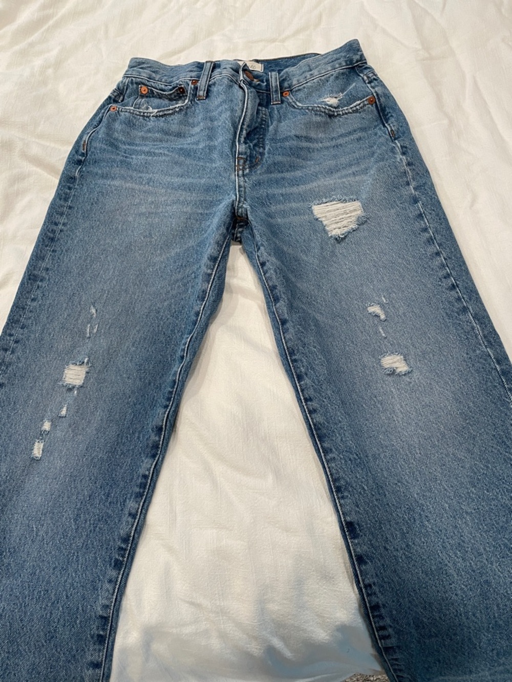 Madewell Distressed Light Blue Straight-Leg Jeans Size 27 with Frayed Hem - Picture 3 of 9